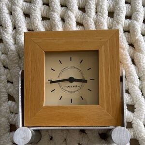 PAZZO Tan wood and Silver Square Wall Clock. Great for mantel/desk. Quartz. GUC
